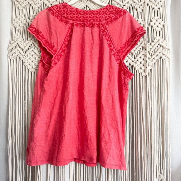 Caite 100% Cotton Red Embroidered Short Sleeve Boho Top Size Small - Picture 5 of 7
